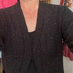 Long Serra Black Knit cardigan Sweater with subtle Speckle Accents
